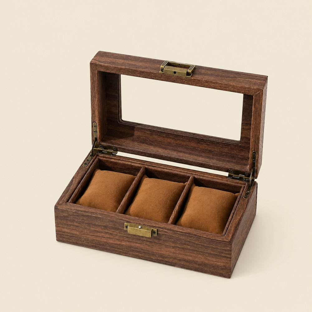 Boîte à Montre en Cuir et Bois 3 Montres - Corium, ouverte