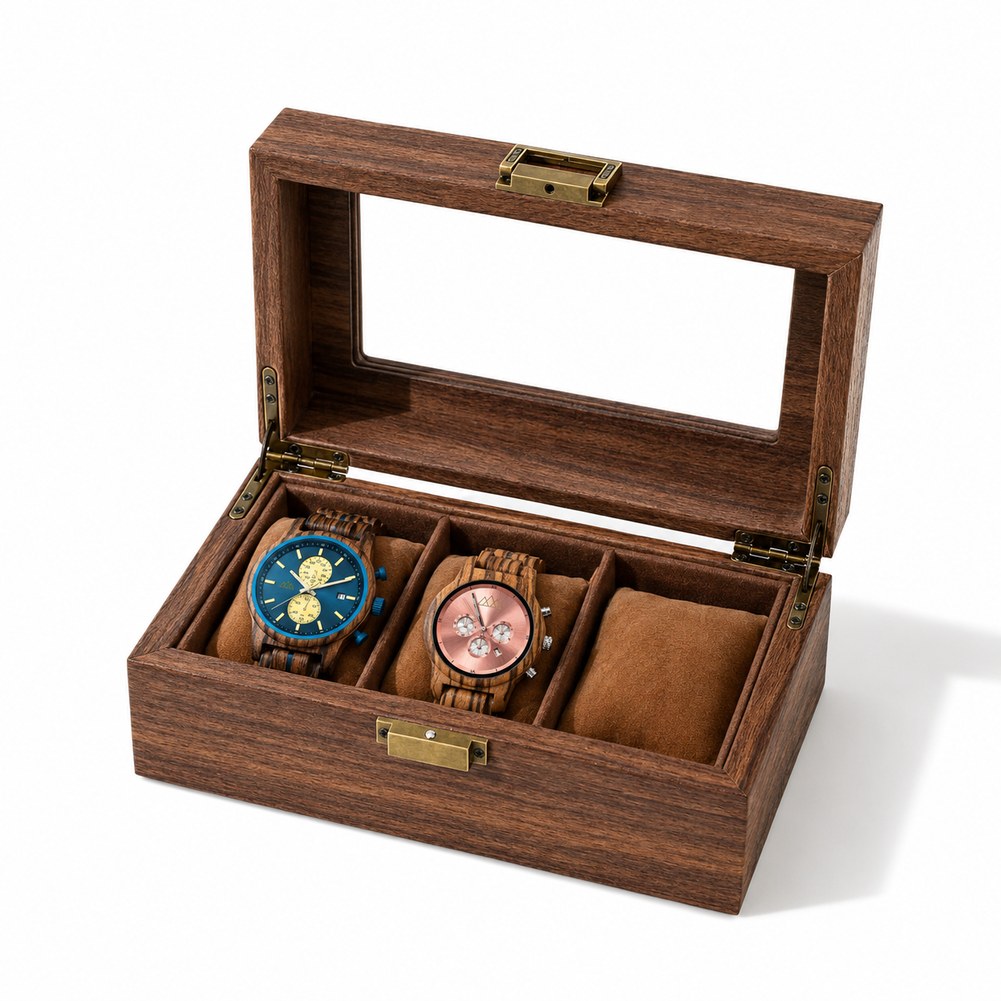 Boîte à Montre en Cuir et Bois 3 Montres - Corium, garnie