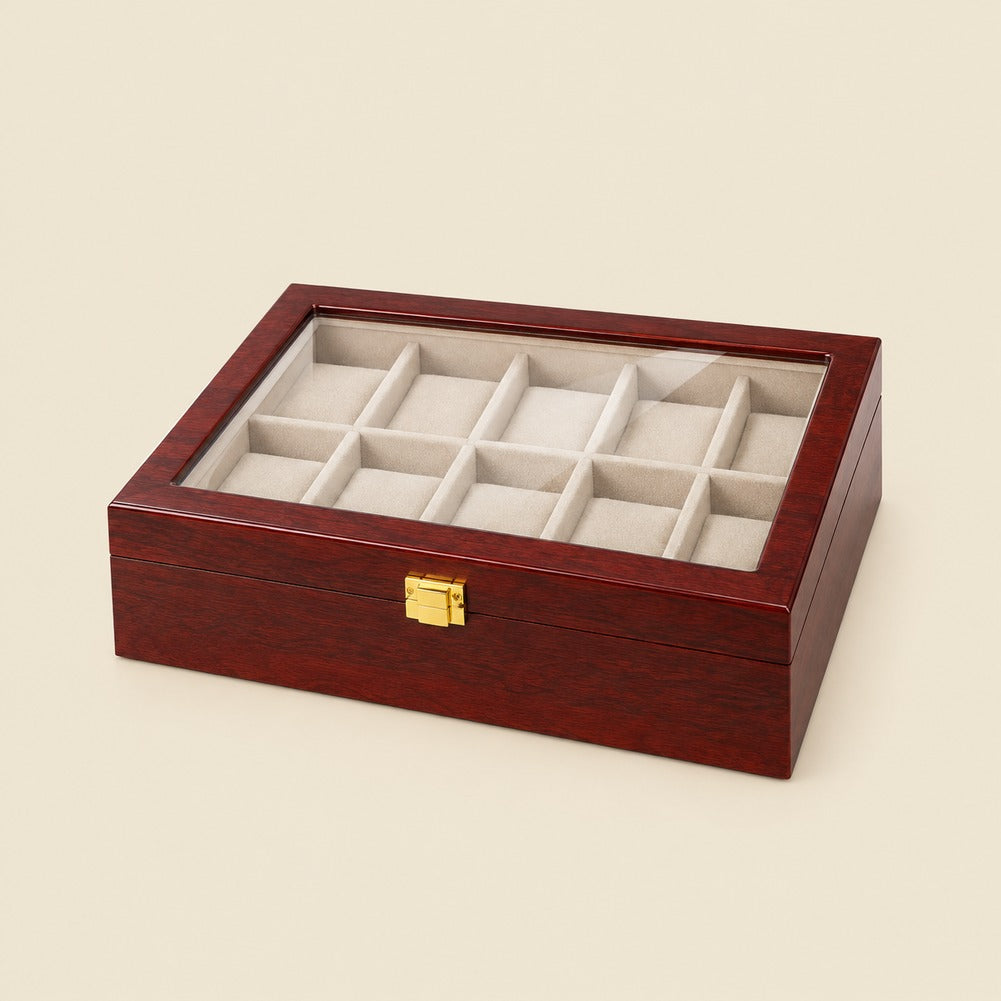 Boîte à Montres en Bois d'Acajou 10 Montres - Verrio, fermée