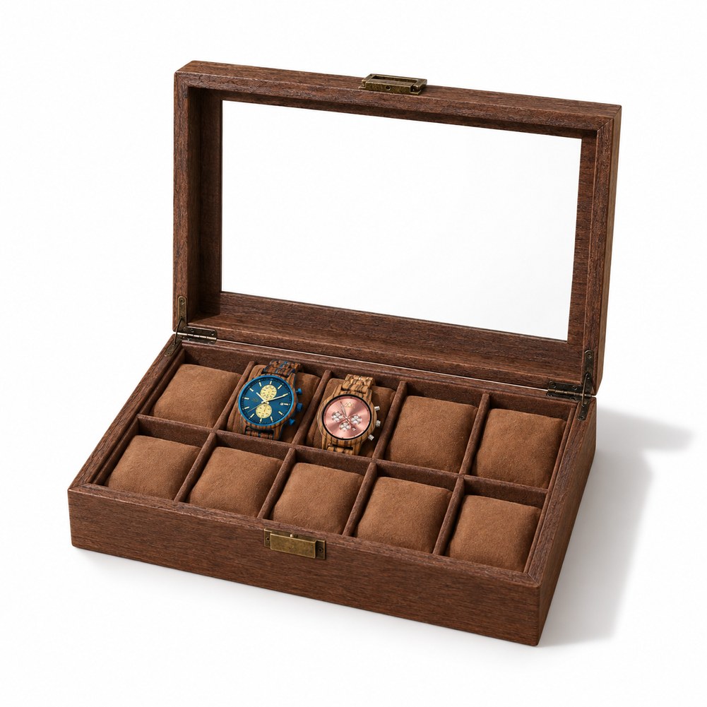 Boîte à Montres en Bois de Noyer 10 Montres - Tornal, garnie