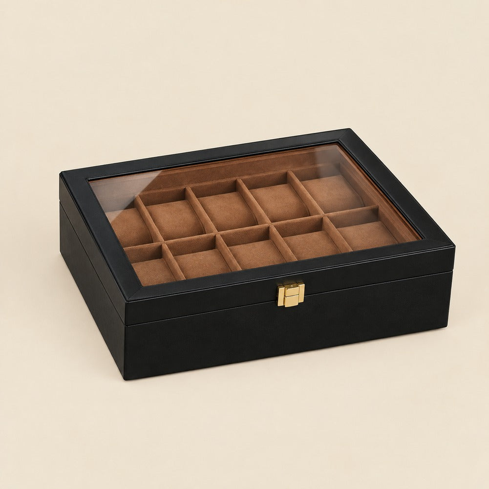 Boîte à Montres en Bois d'Ébène 10 Montres - Noctis, fermée