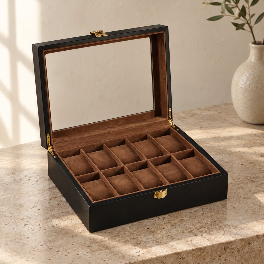 Boîte à Montres en Bois d'Ébène 10 Montres - Noctis, en ambiance