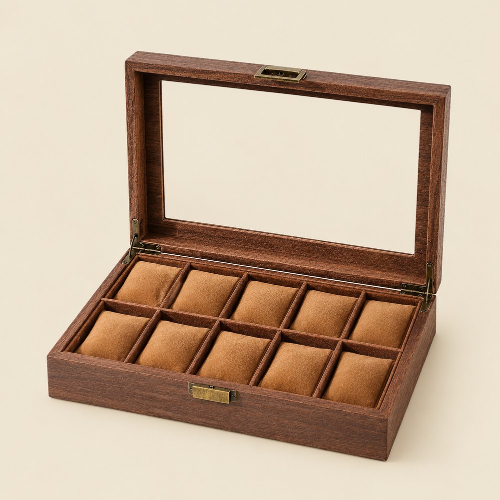 Boîte à Montres en Cuir et Bois 10 Montres - Corium, ouverte