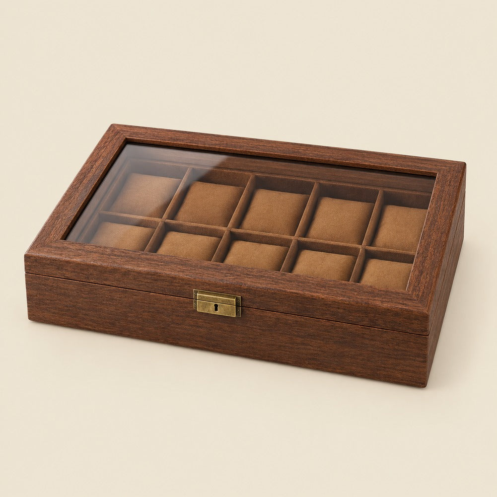 Boîte à Montres en Cuir et Bois 10 Montres - Corium, fermée