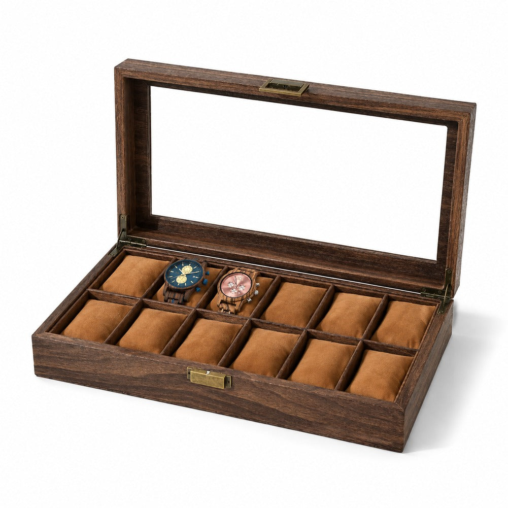 Boîte à Montres en Cuir et Bois 12 Montres - Corium, garnie