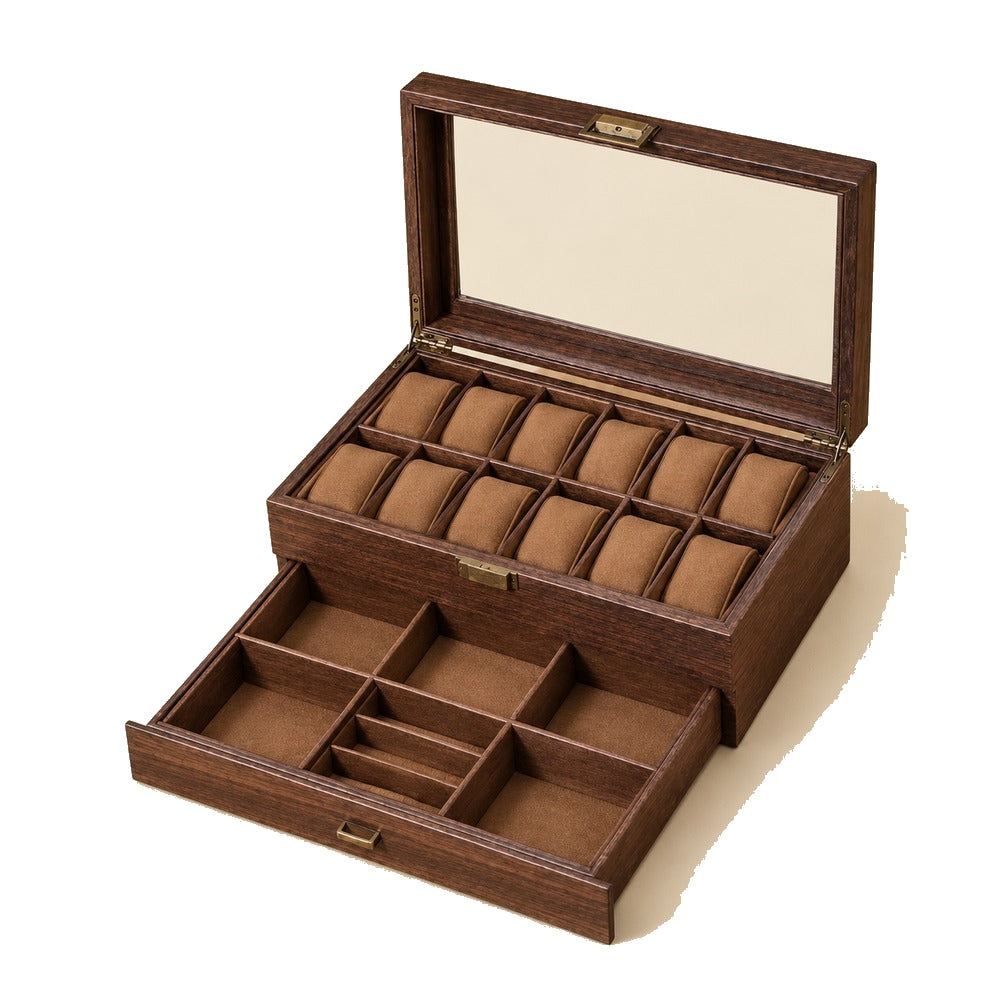 Boîte à Montres et Bijoux en Bois de Noyer 12 Montres avec Tiroir - Tornal