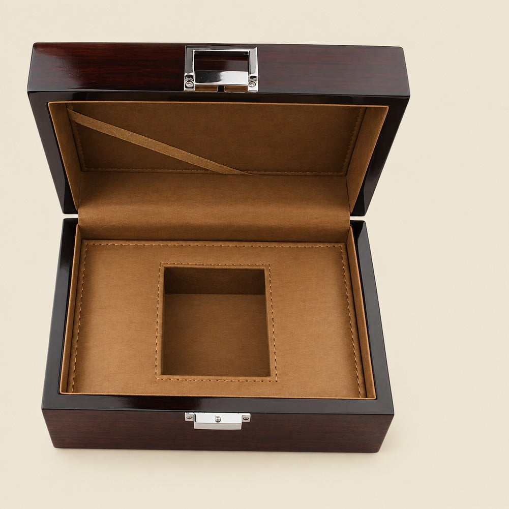Boîte pour Une Montre en Bois d'Ébène - Unéo, ouverte