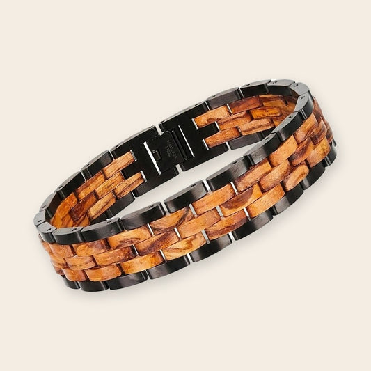 Bracelet homme bois et acier Atlas Noir Olivier – The Wood Stock