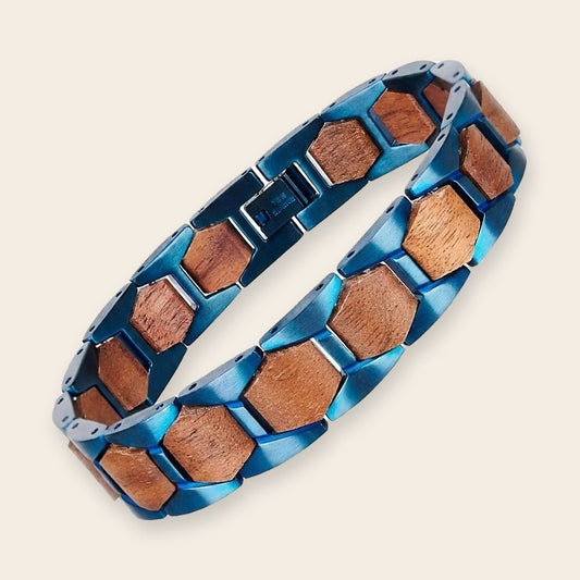 Bracelet homme bois et acier Harlow Bleu Noyer – The Wood Stock