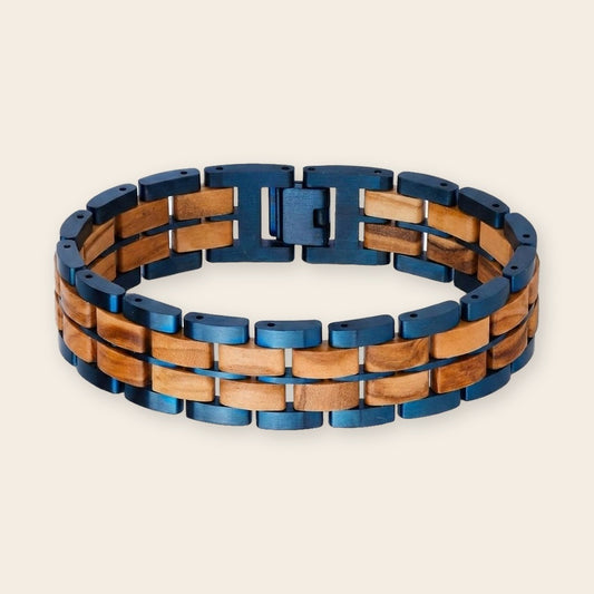 Bracelet homme bois et acier Sequoia Bleu Olivier – The Wood Stock