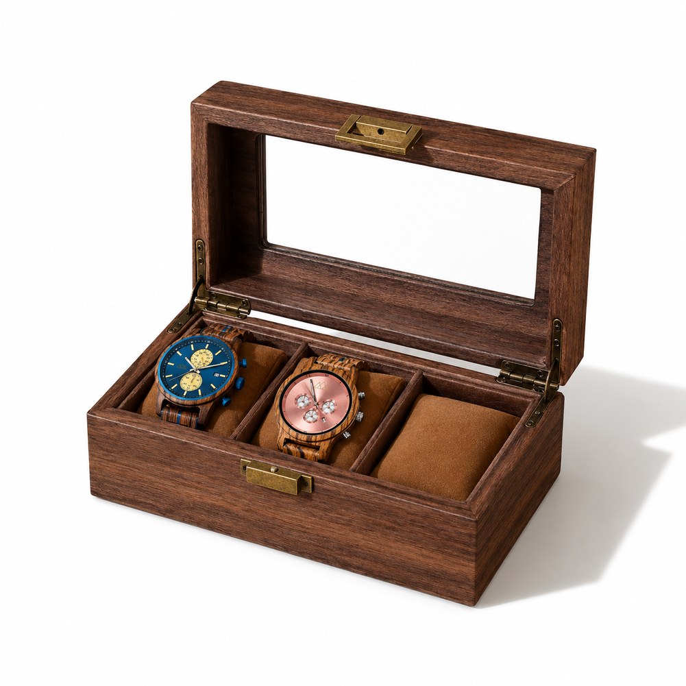 Coffret Montre en Bois de Noyer 3 Montres - Tornal, garnie