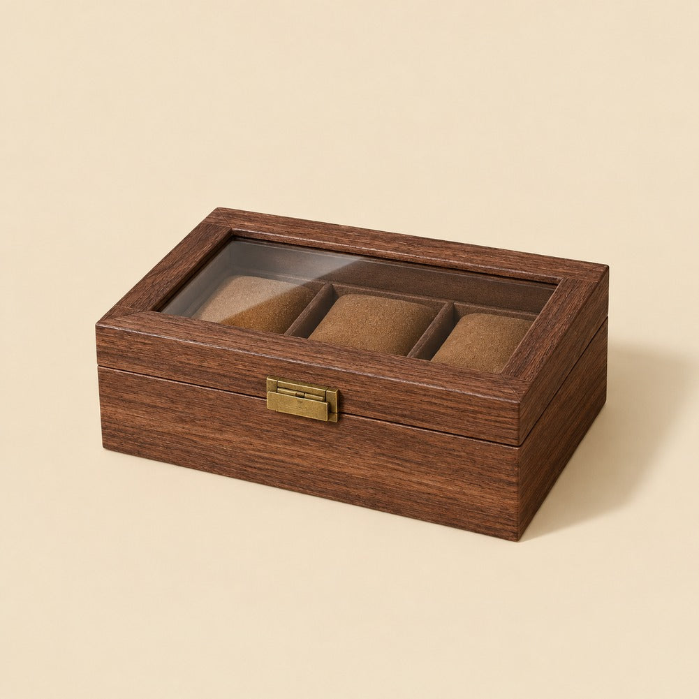 Coffret Montre en Bois de Noyer 3 Montres - Tornal, fermée