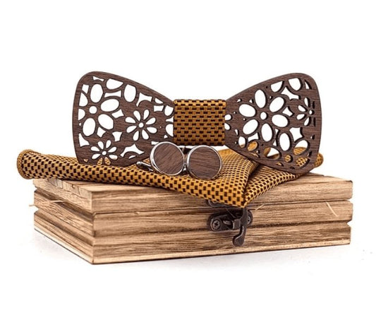 Coffret Noeud Papillon Bois - Fleur - The Wood Stock