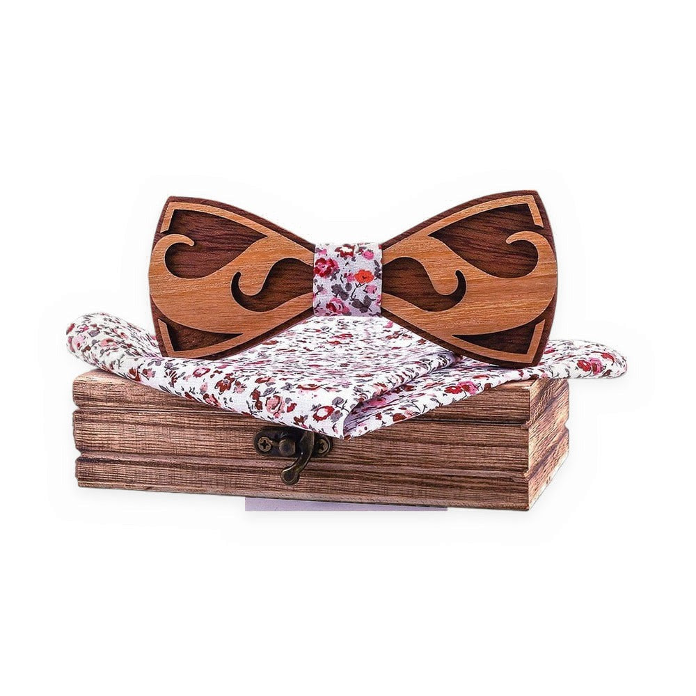 Coffret Noeud Papillon Bois Mariage - Moustache