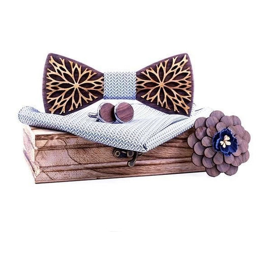 Coffret Noeud Papillon Bois - Relief Fleuri - The Wood Stock