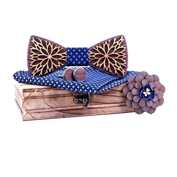 Coffret Noeud Papillon Bois - Relief Fleuri - The Wood Stock