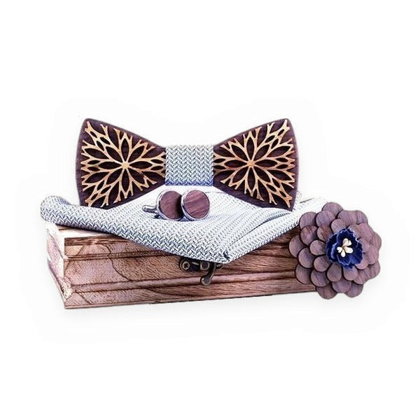 Coffret Noeud Papillon Bois - Relief Fleuri
