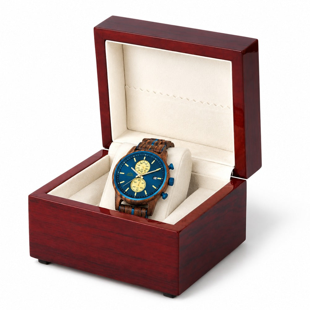 Écrin à Montre en Bois d'Acajou 1 Montre - Unéo, garnie