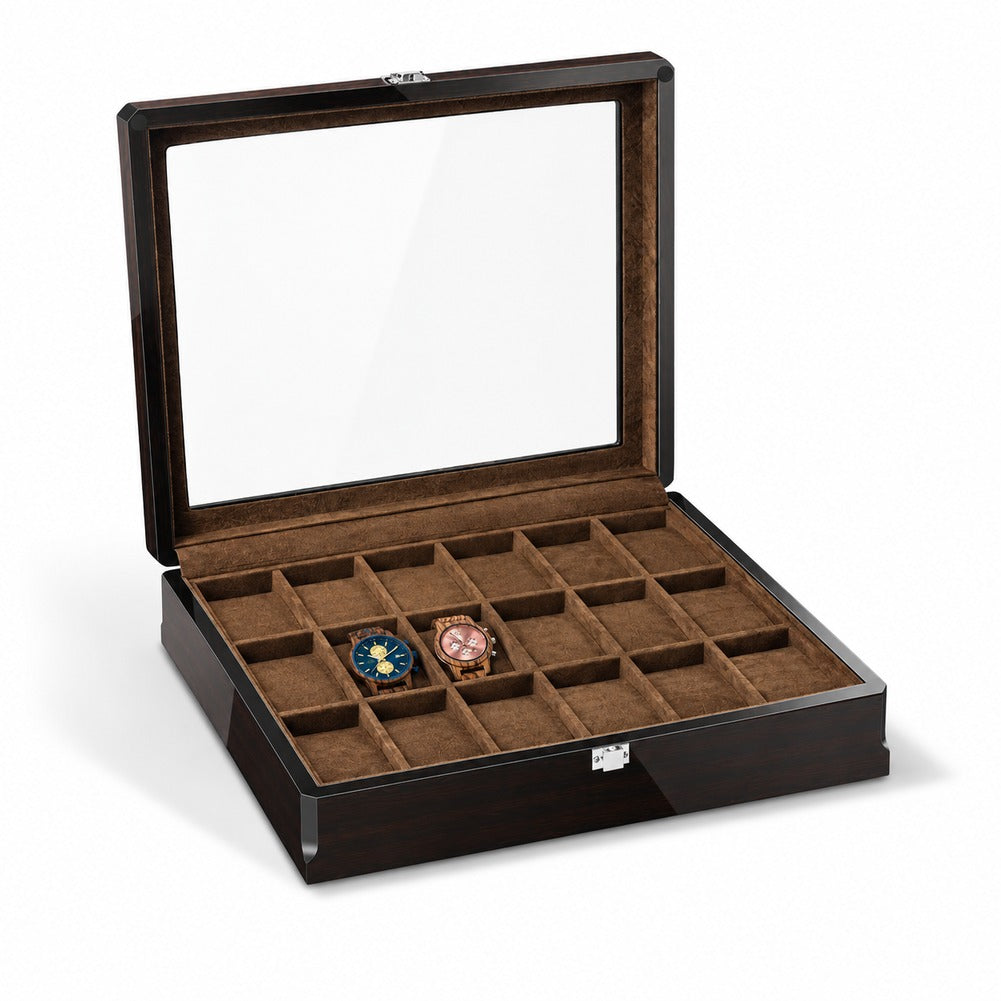 Grande Boîte à Montres de Luxe en Bois d'Ébène 18 Montres - Regalis, garnie