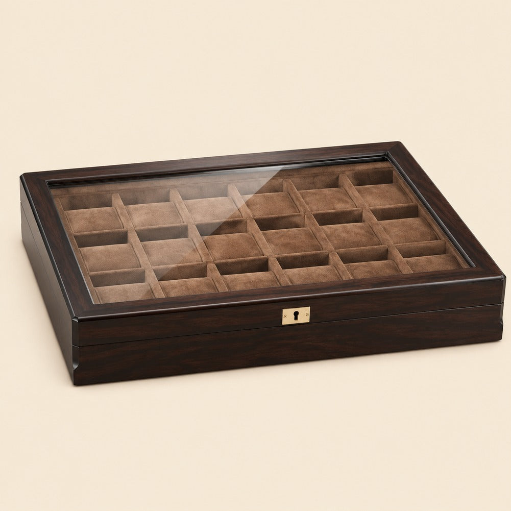 Grande Boîte à Montres de Luxe en Bois d'Ébène 18 Montres - Regalis, fermée