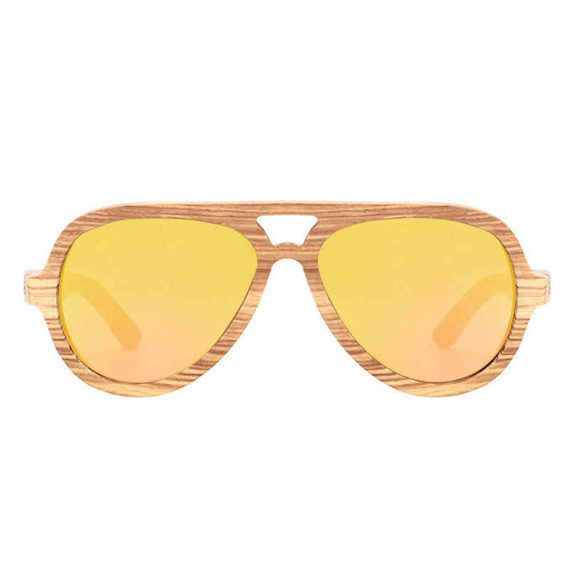 Lunettes en bois aviateur Orange, vue 2 sur fond blanc