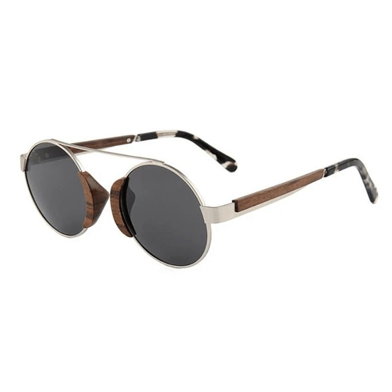 Lunettes en bois aviateur Vintage Noir, vue sur fond blanc