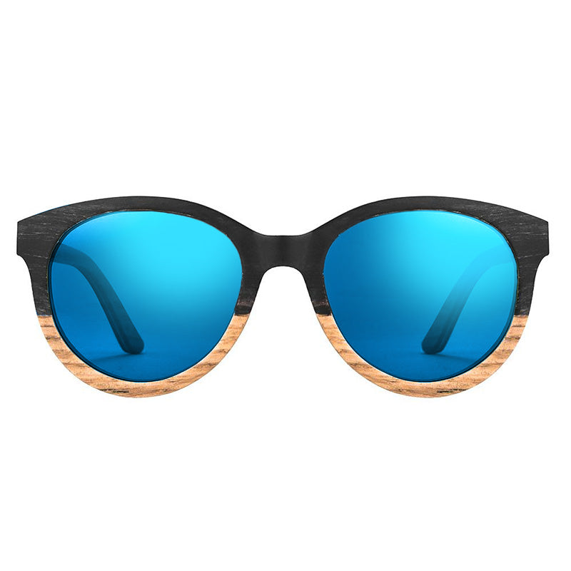 Lunettes en bois femme Riviera Bleu, vue 2 sur fond blanc