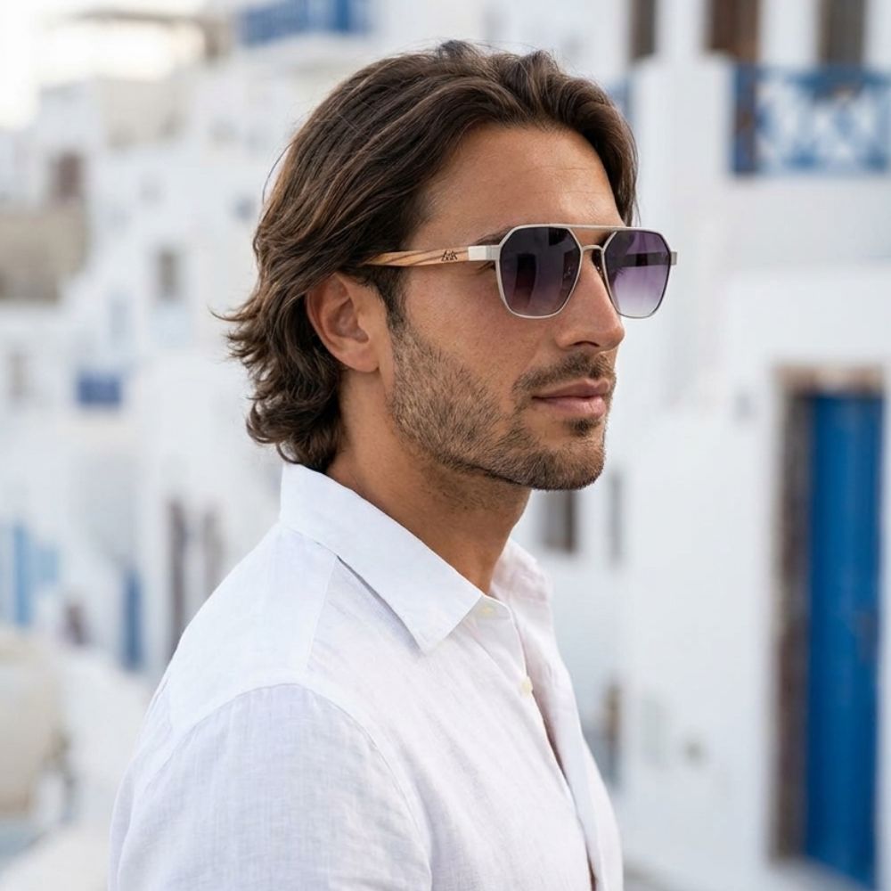 Lunettes en bois hexagonale Tiral Gris en situation