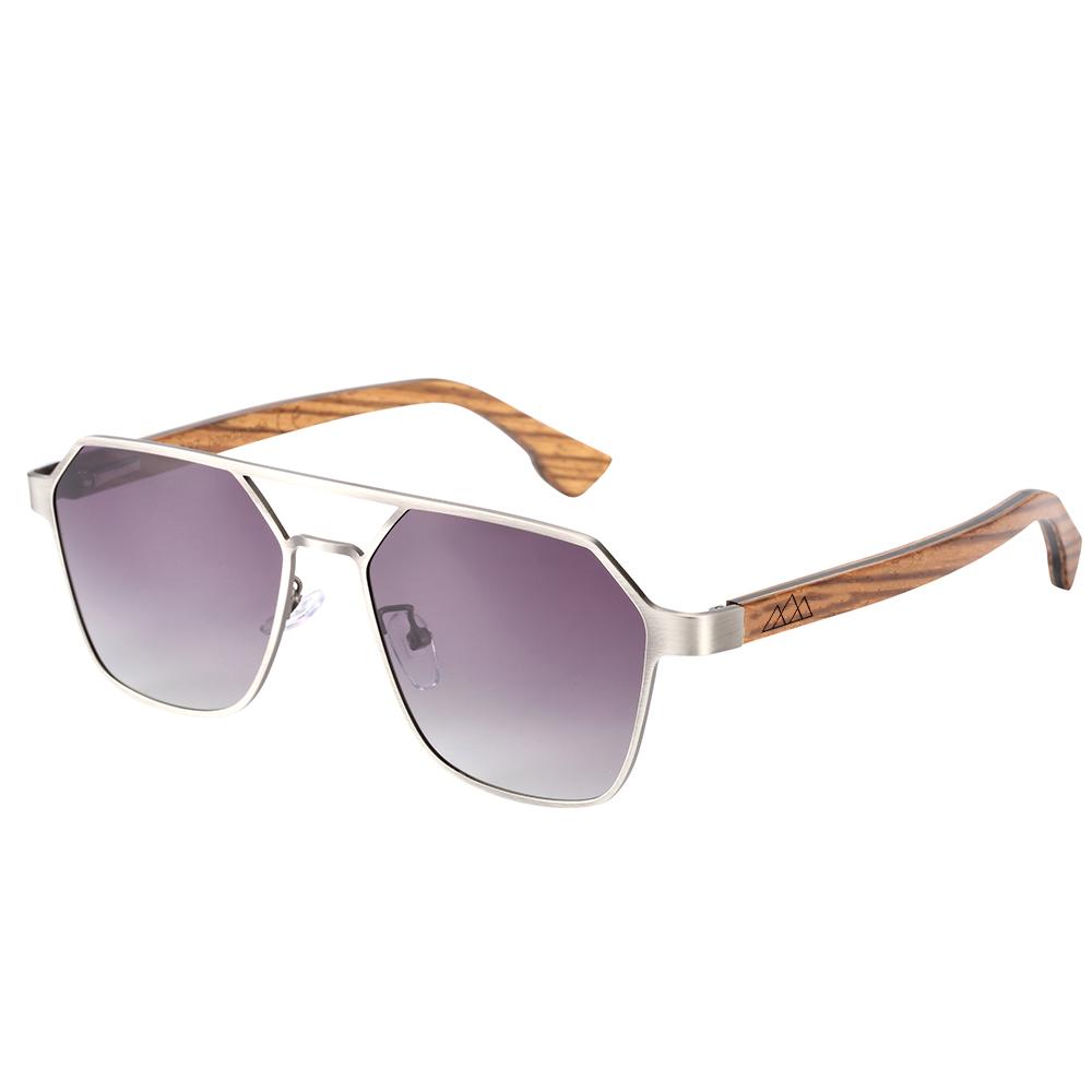 Lunettes en bois hexagonale Tiral Gris, vue sur fond blanc