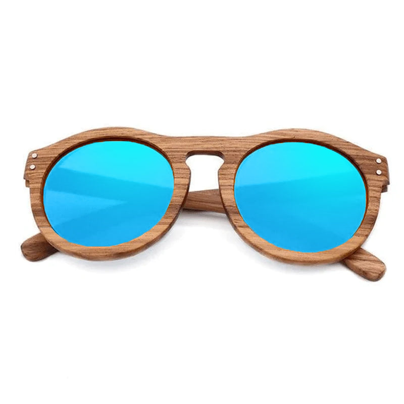 Lunettes en bois pantos Falcon Bleu, vue 2 sur fond blanc