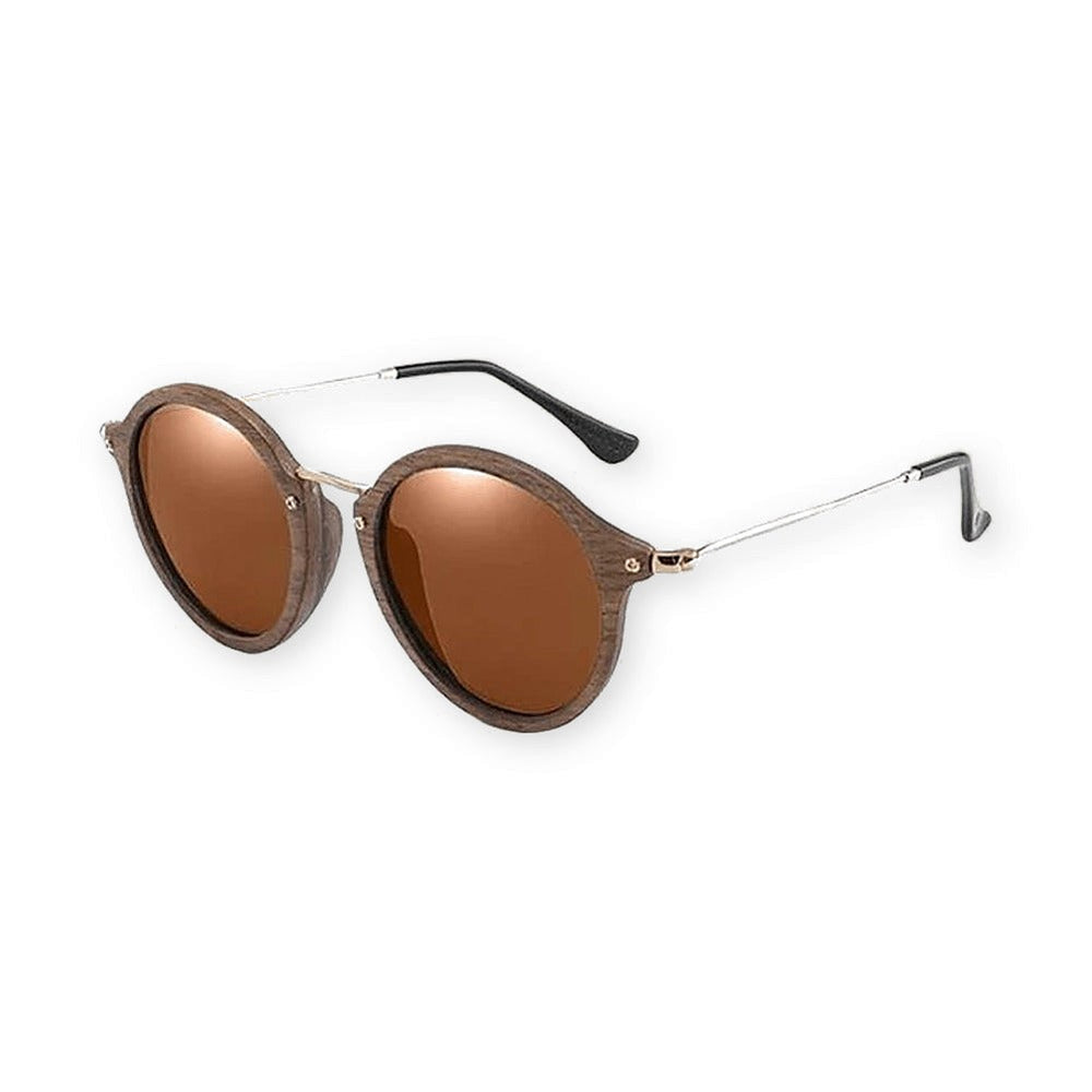 Lunettes en Bois Ronde - Retro Brun