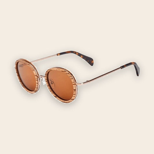 Lunettes en bois ronde Retro Vintage Zebra Brun – The Wood Stock