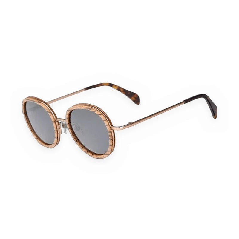 Lunettes en Bois Ronde - Retro Vintage Zebra Gris sombre