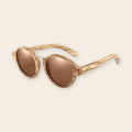Lunettes en Bois Ronde - Retro Zebra Luxe Brun