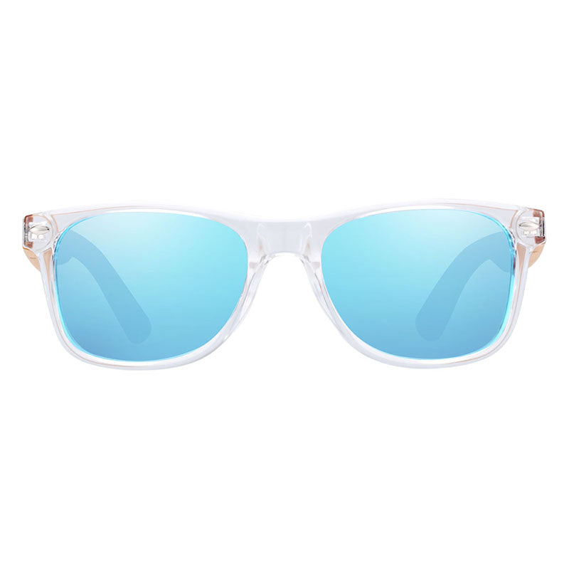 Lunettes en bois wayfarer Sky Bleu, vue 2 sur fond blanc