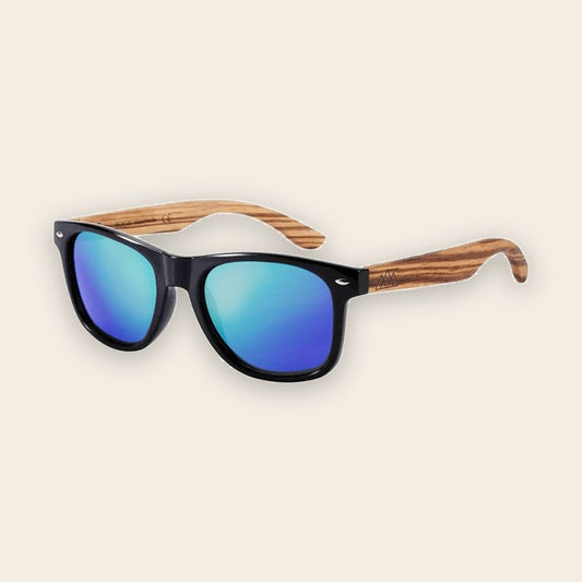 Lunettes en bois wayfarer Zebra Bleu – The Wood Stock