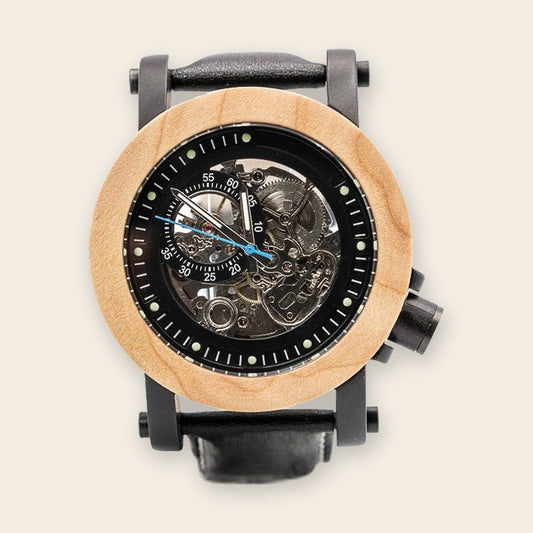 Montre en bois automatique squelette cuir Purified – The Wood Stock