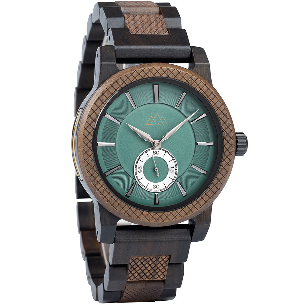 Montre bois cadran vert Teriol Green, vue 2 sur fond blanc