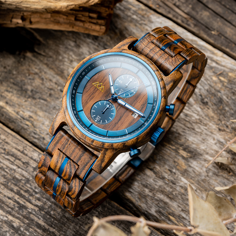 Montre en bois homme bleu azur Brooklyn Azur en situation, photo 2