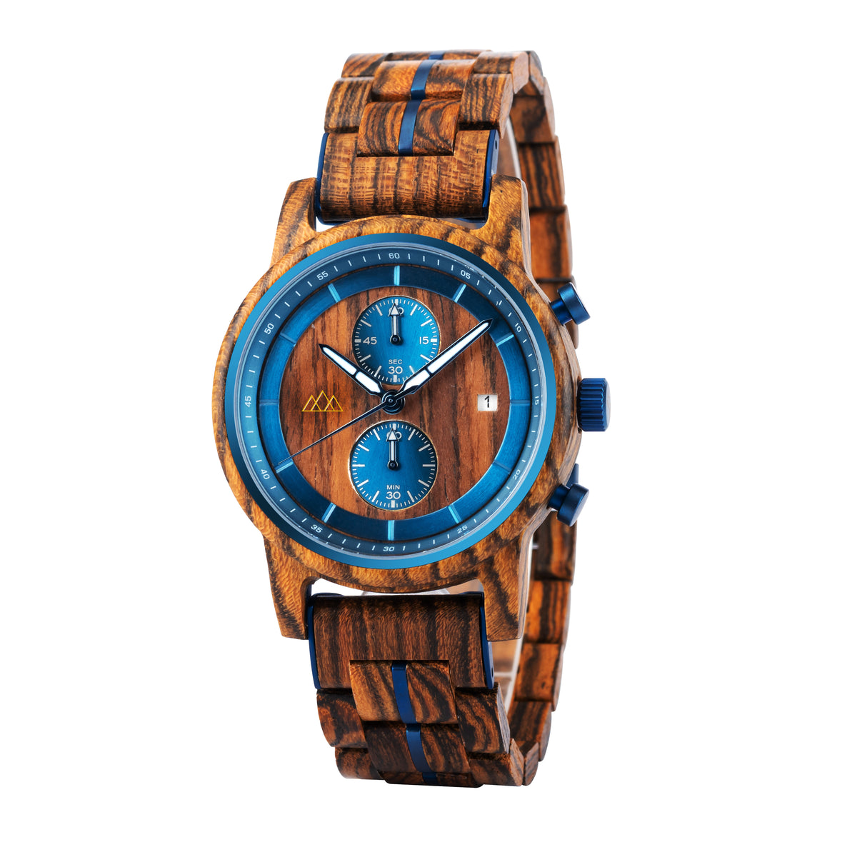 Montre en bois homme bleu azur Brooklyn Azur, vue 2 sur fond blanc