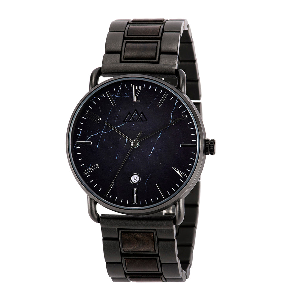Montre en bois homme marbre Targone Noir, vue 2 sur fond blanc