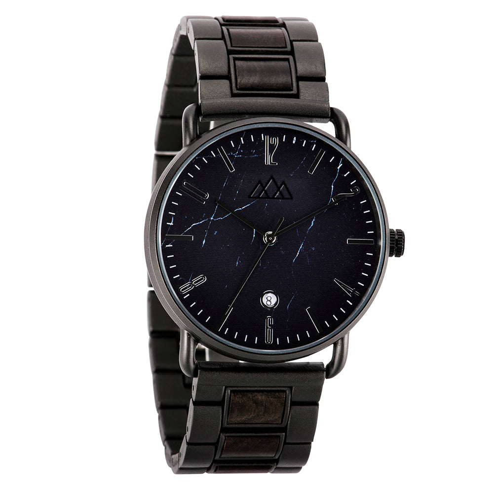 Montre en bois homme marbre Targone Noir, vue 3 sur fond blanc