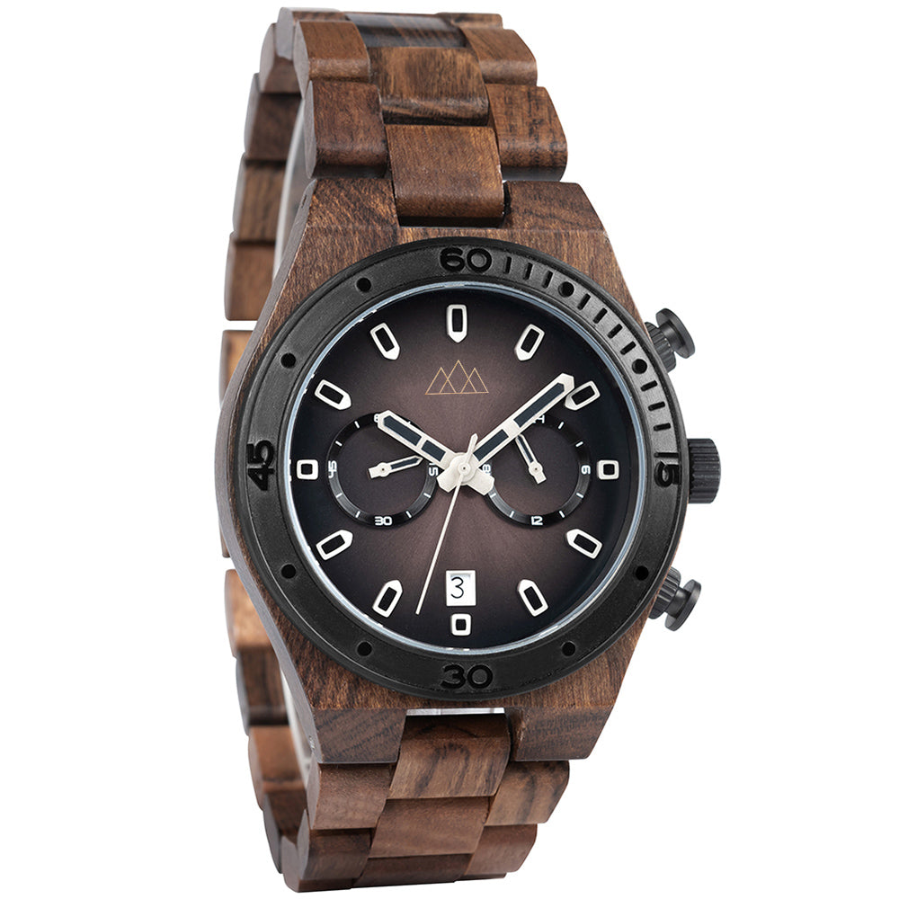 Montre en bois pour homme marron Roadster Brown, vue 3 sur fond blanc
