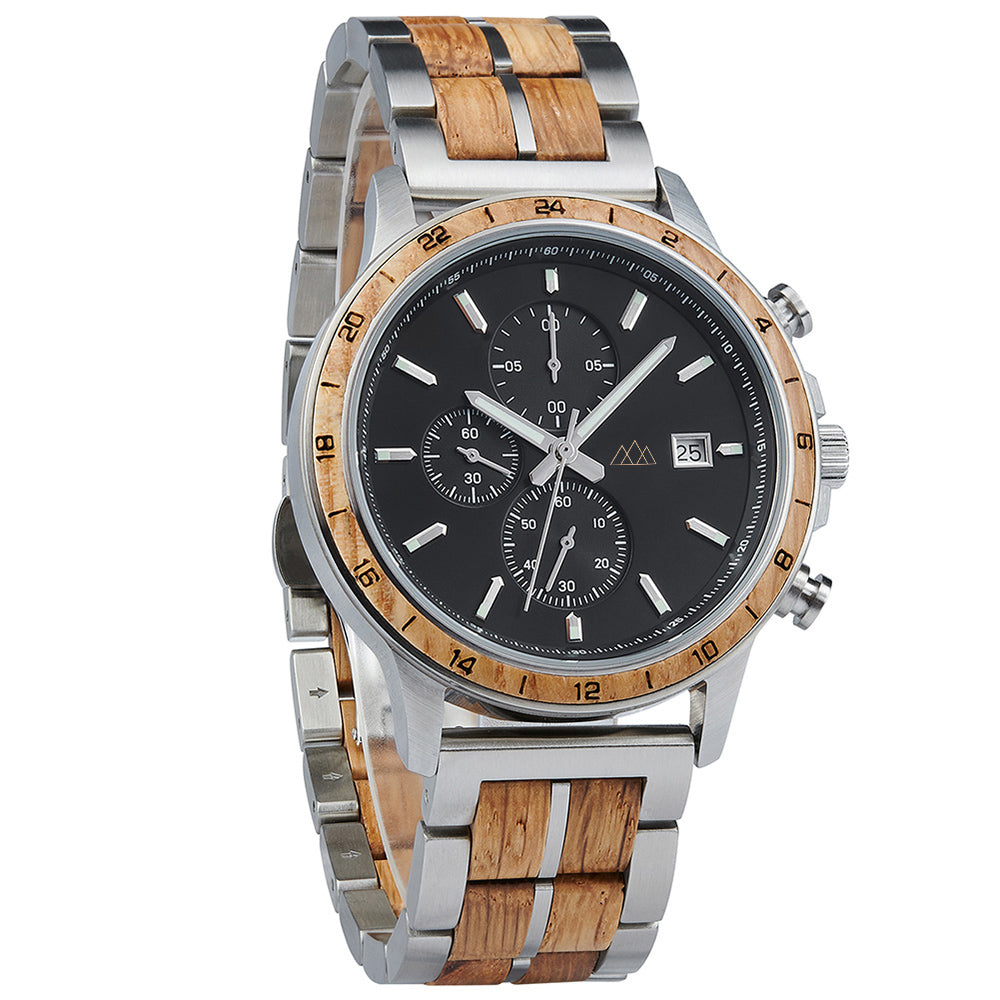 Montre en bois d'olivier homme Artio, vue 3 sur fond blanc