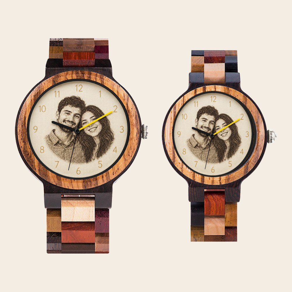 Montre en bois à cadran personnalisable, modèles homme et femme assortis