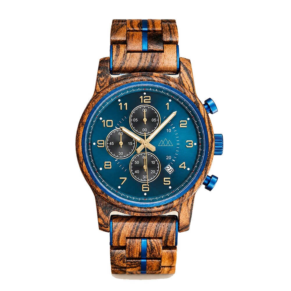 Montre en Bois Homme Bleu Marine - Brooklyn Chrono