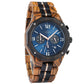 Montre homme bois cadran bleu chronographe Benilit, vue 3 sur fond blanc