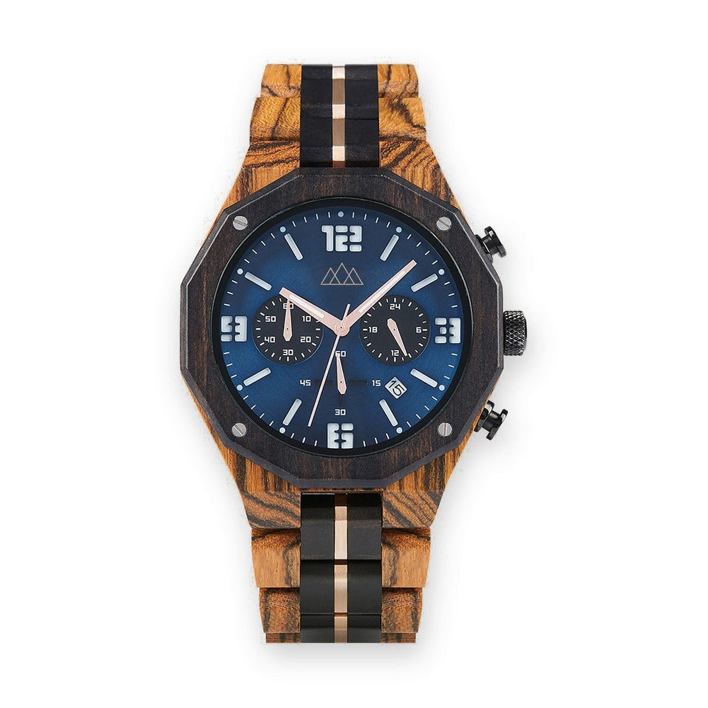 Montre Homme Bois Cadran Bleu Chronographe - Benilit