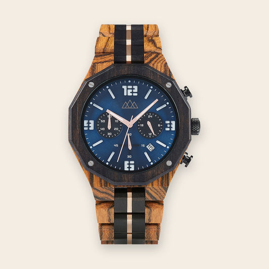 Montre homme bois cadran bleu chronographe Benilit – The Wood Stock