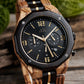 Montre homme bois cadran noir chronographe Puliar en situation